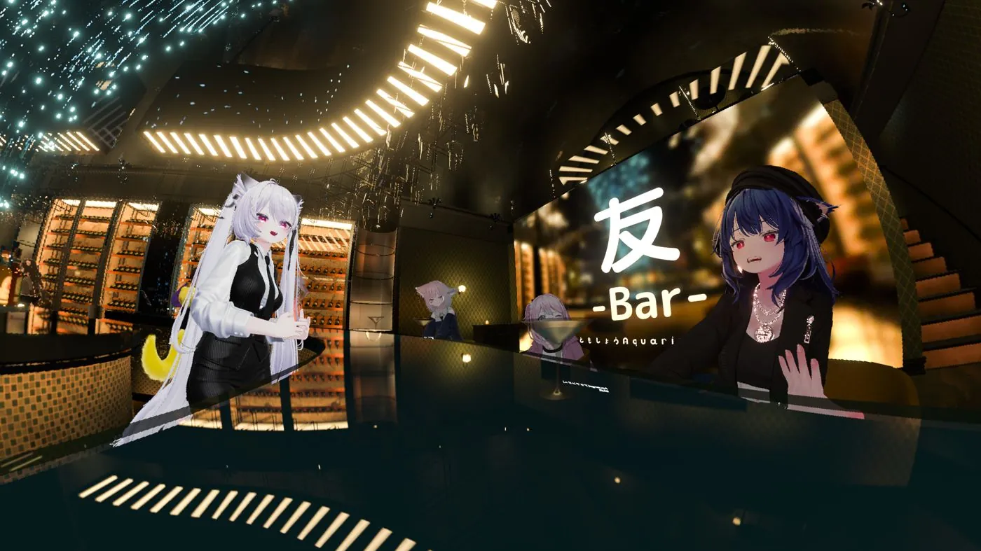 友Barのカウンターで接客するキャスト